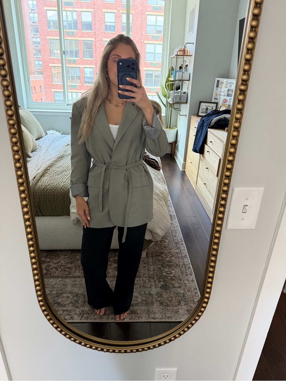Lioness Sage Green Belted Blazer Jacket